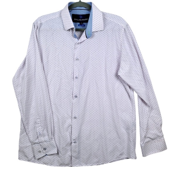 Dylan Park Mens XL L/S White Blue Geometric Button Up Stretch Wrinkle Free Shirt - Picture 2 of 7